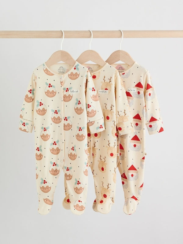Next Uk Ecru Baby Christmas Popper Sleepsuits 3 Pack (0mths-2yrs) AN4-335