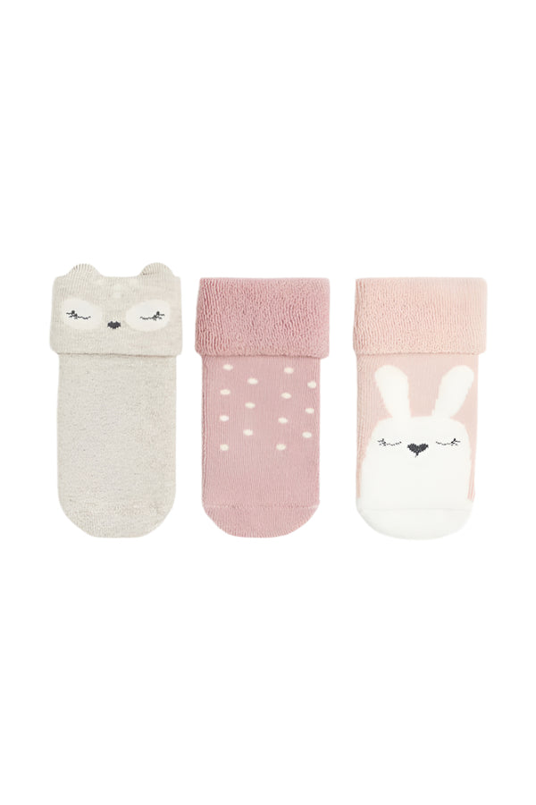 H&M Terry Socks 3 - Pack Pink , Beige