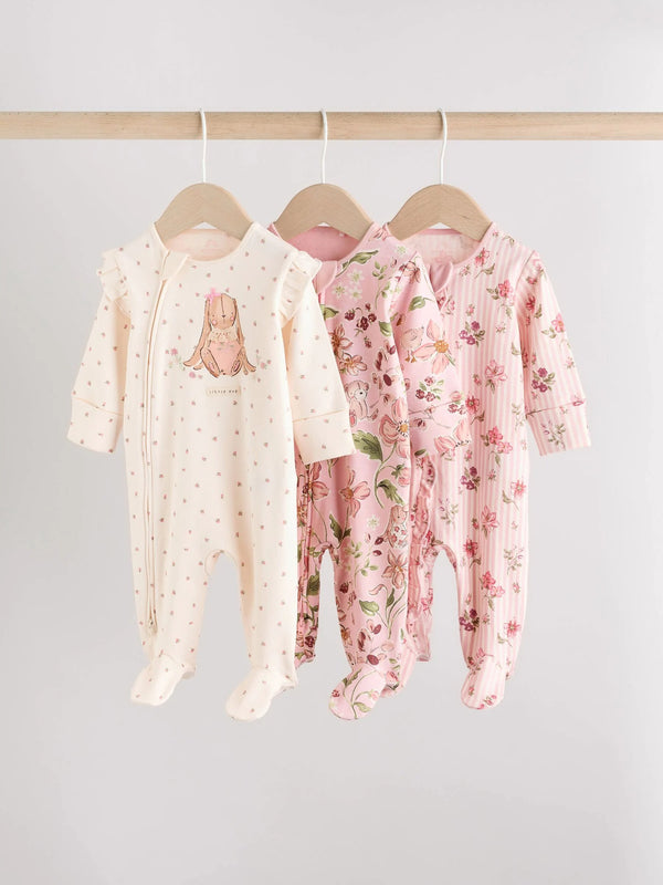 Next Pink Baby Two Way Zip Sleepsuits 3 Pack AW2-294