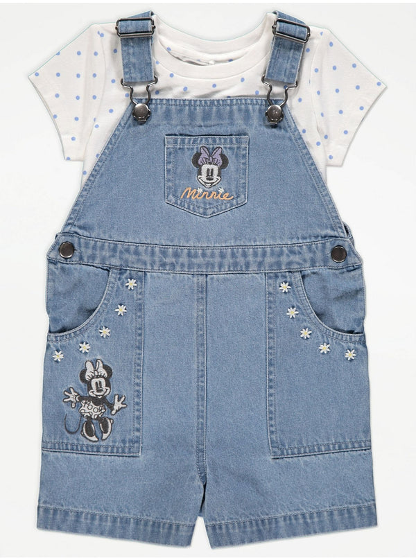 George Uk Disney Minnie Mouse Denim Dungarees and T-Shirt Outfit (2-3,5-6 years)