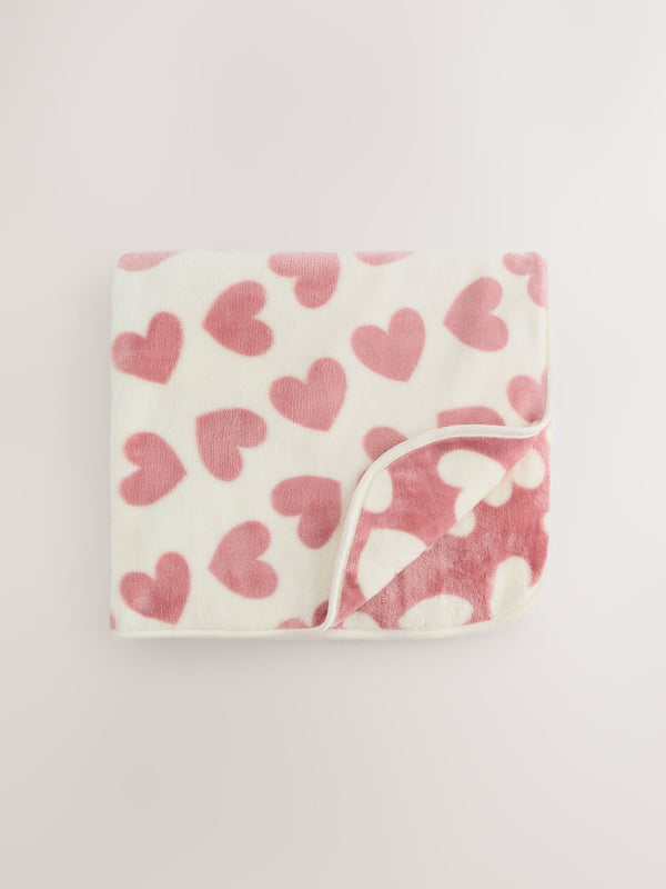 Preorder Next Uk Pink Hearts Fleece Baby Blanket (Length 80cm  Width 70cm)